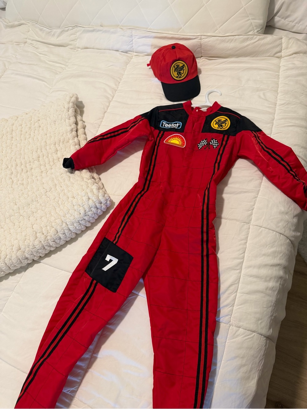Kids Red Racing One-Piece Jumpsuit with Cap